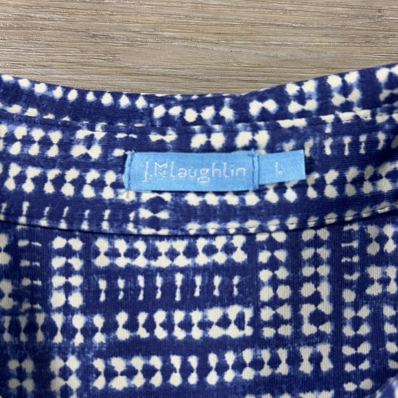 J McLaughlin Large Lawrence Blue Collared Catalina Cloth Geometric Shirt Dress - Picture 8 of 14